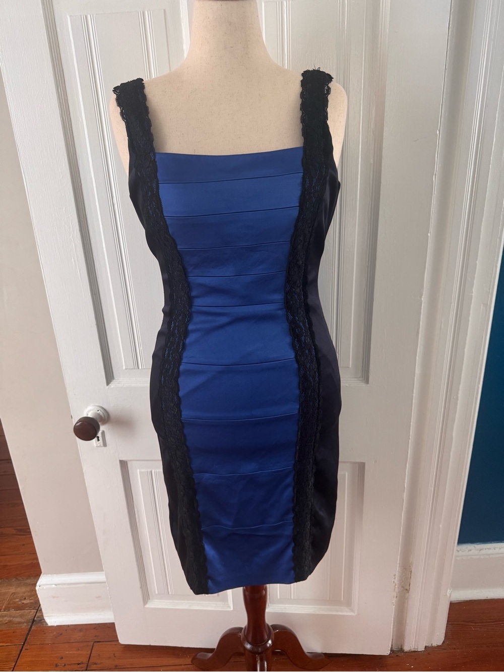 Jax Royal Blue and Black Lace-Trim Mini Dress